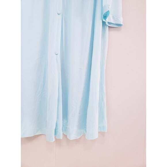 Vtg Vanity Fair Women XL House Coat Robe Lightweight Blue Floral Embroidery - Picture 3 of 5